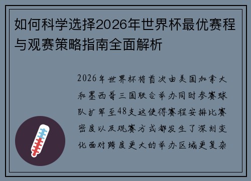如何科学选择2026年世界杯最优赛程与观赛策略指南全面解析